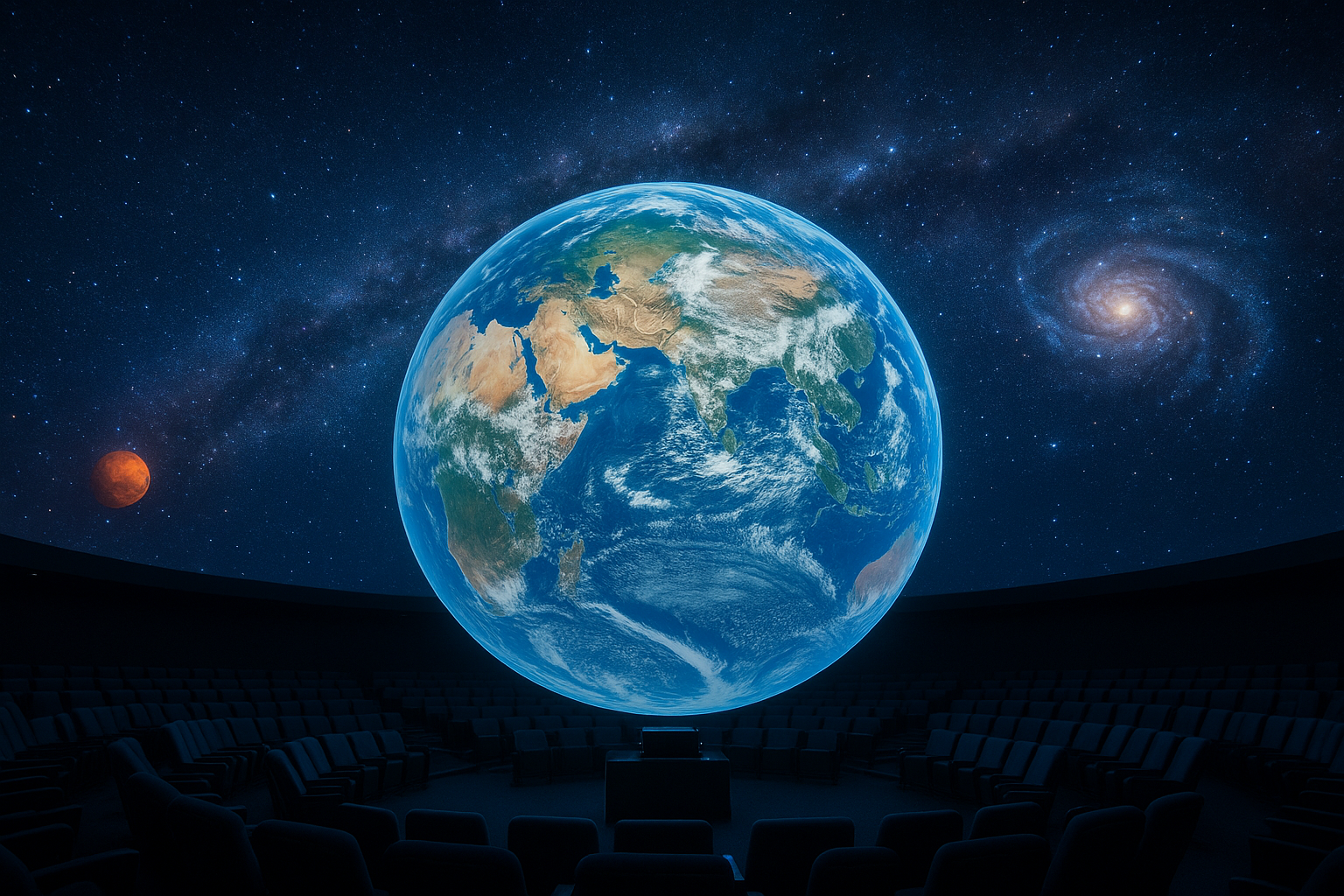 Stunning digital sphere display in a planetarium by DigitalSphere.us showcasing immersive educational content.