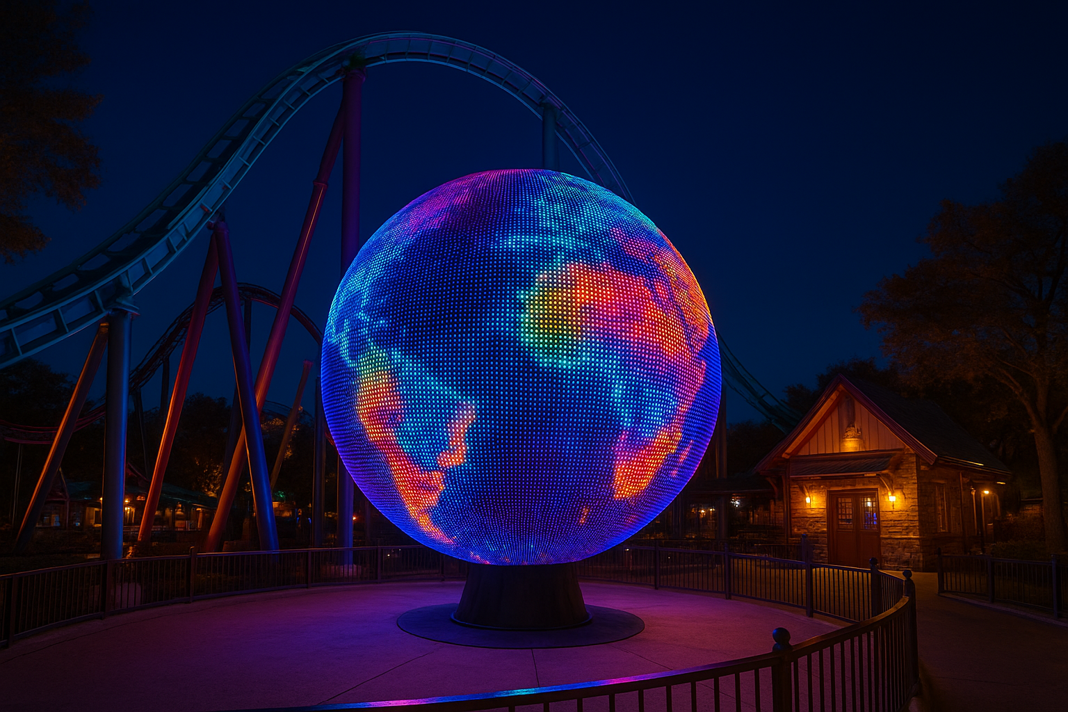 LED digital sphere display in a theme park attraction by DigitalSphere.us