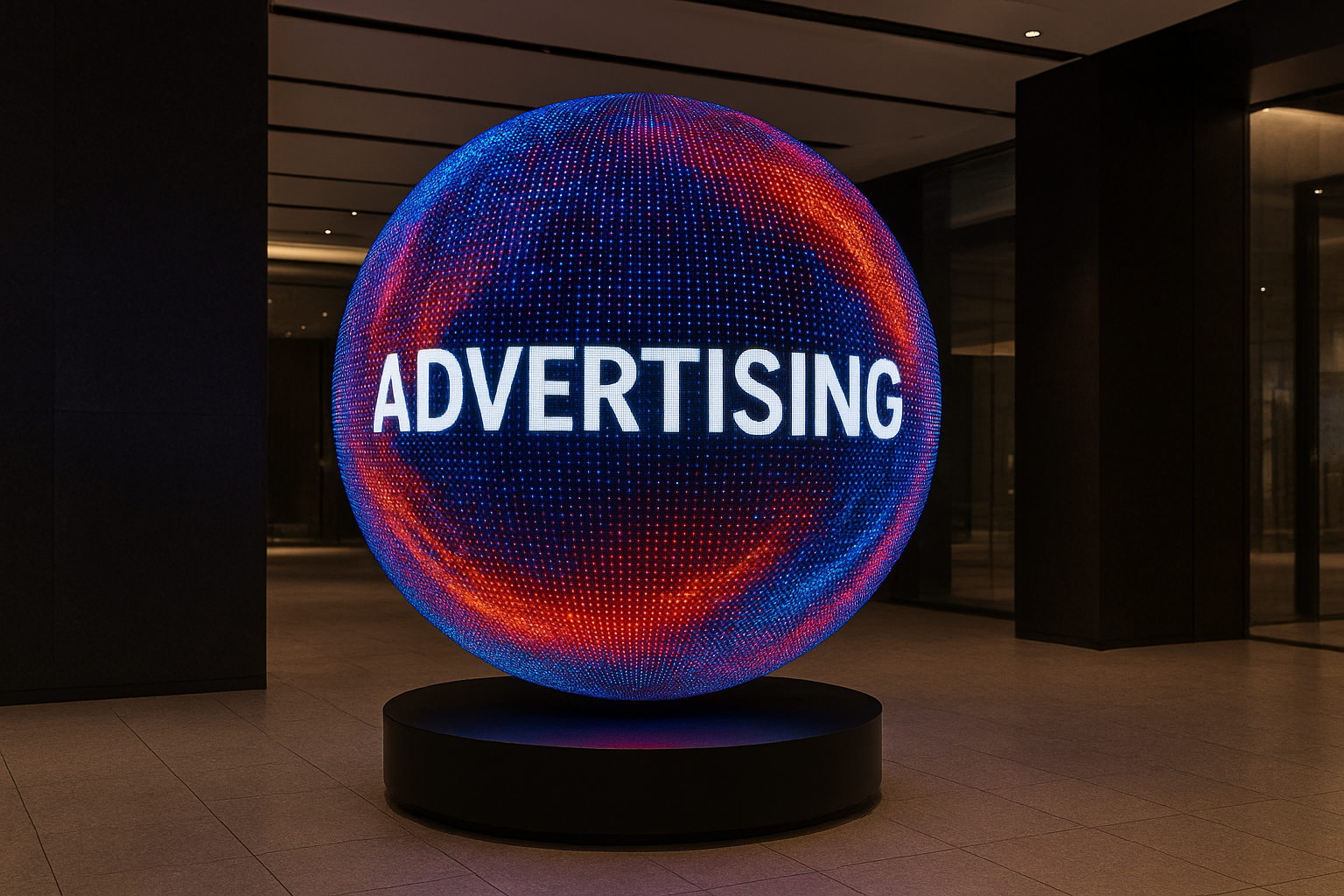 LED sphere display for advertising in a premium commercial environment