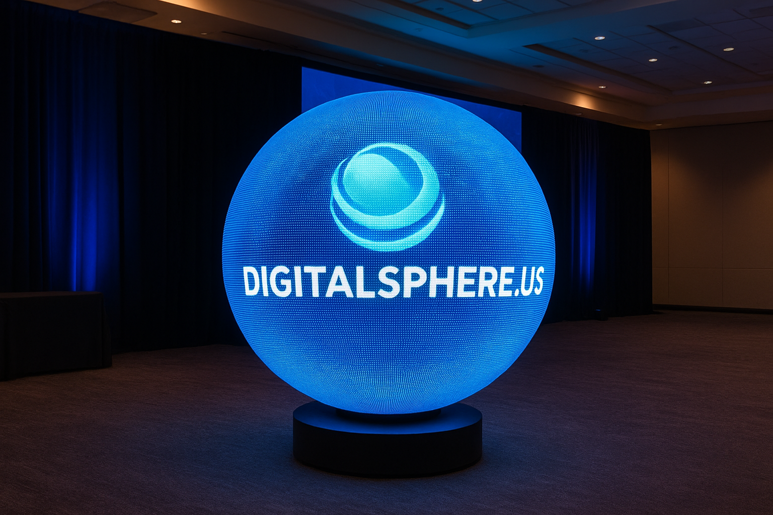 LED sphere display with company branding at a corporate event by DigitalSphere.us