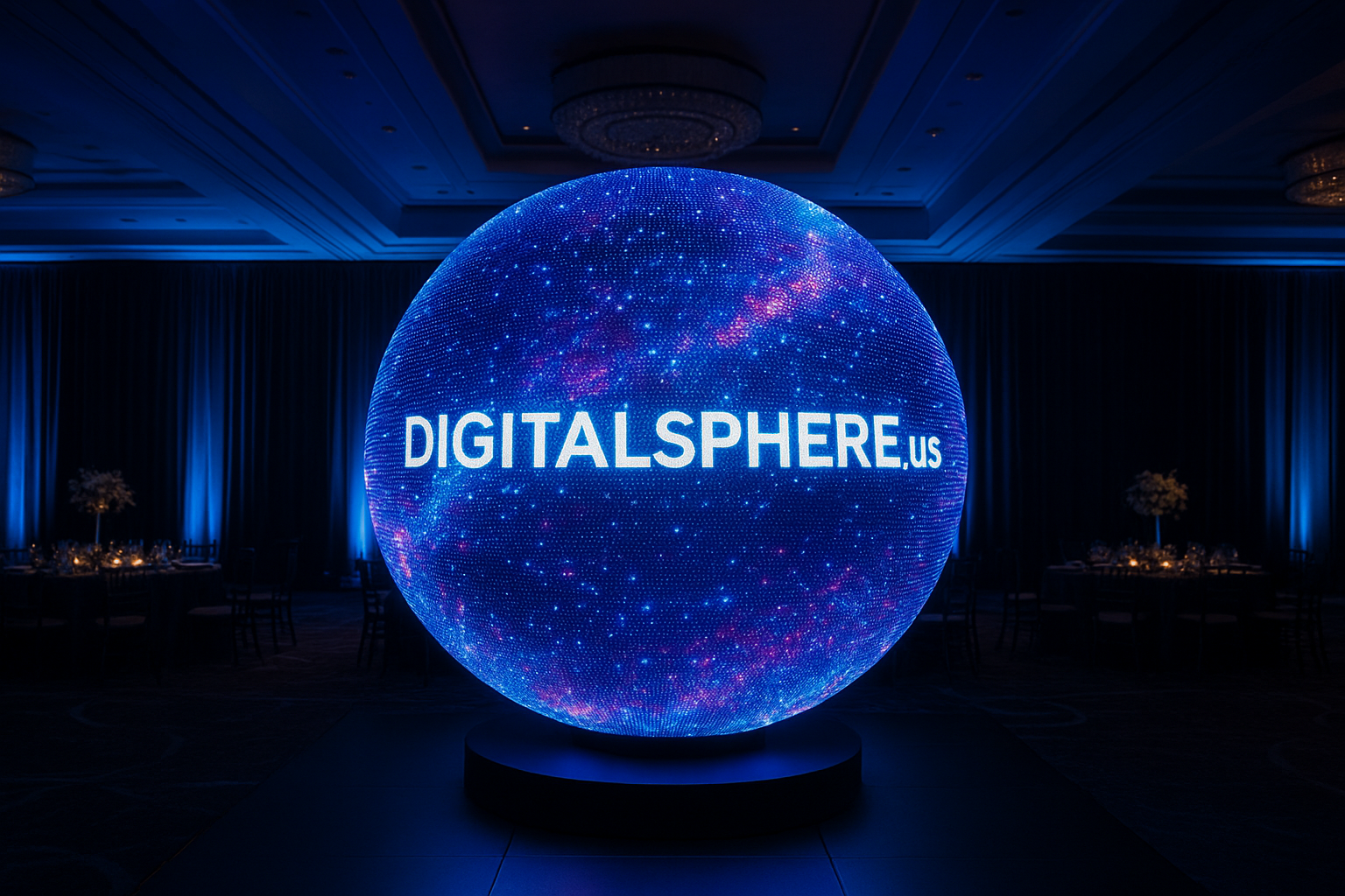Stunning LED sphere display at a premium event environment with DigitalSphere.us branding