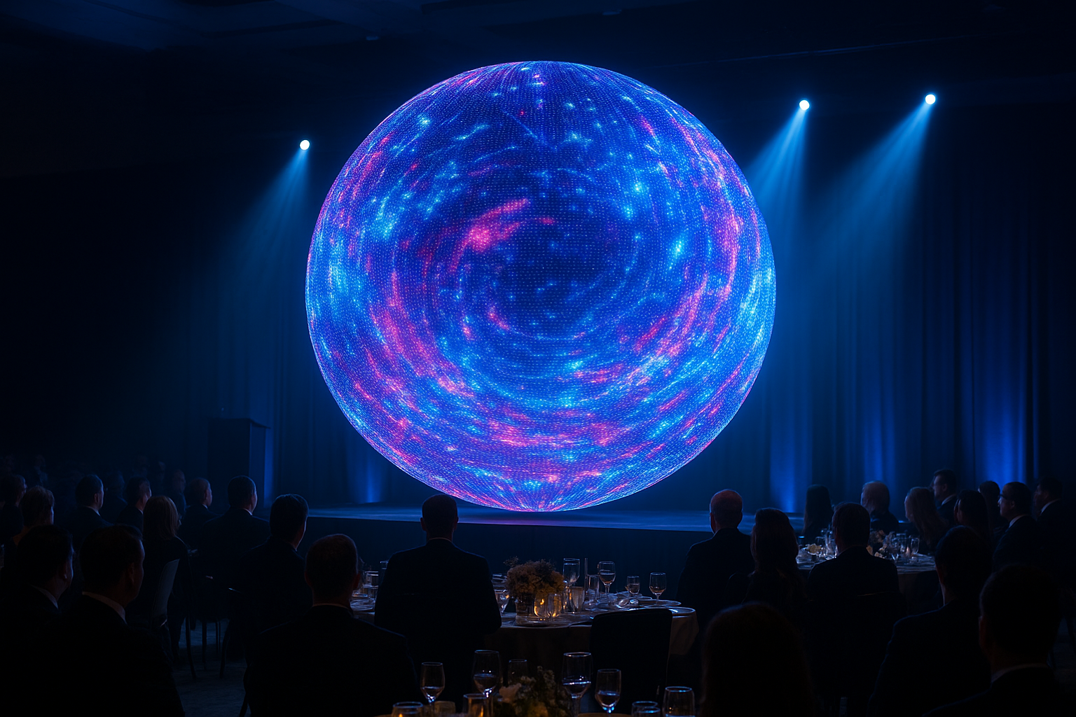 Photorealistic premium event with LED digital sphere display by DigitalSphere.us