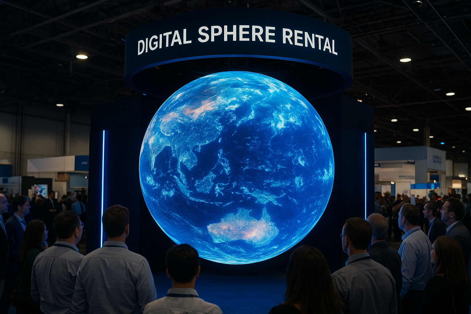 Stunning digital sphere rental display at a trade show, captivating audience