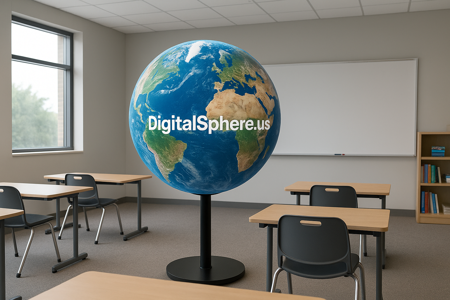 Digital sphere display installed in a modern educational setting by DigitalSphere.us