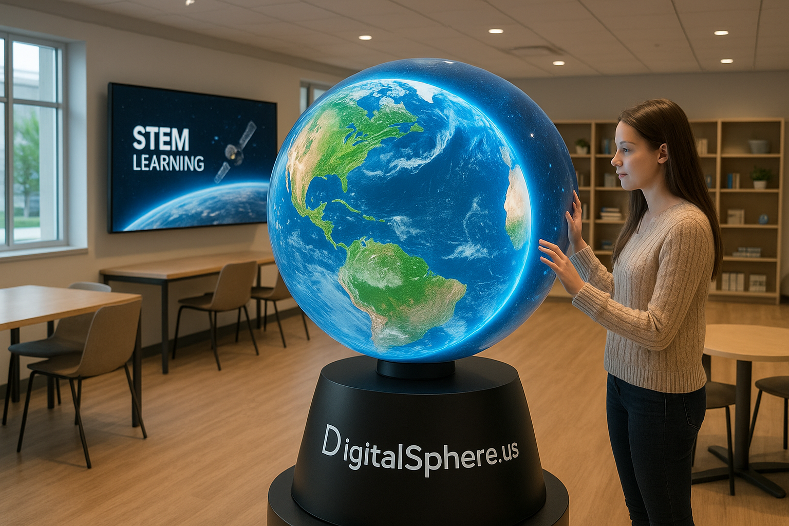 Commercial installation of an interactive digital sphere for STEM learning in a premium educational environment by DigitalSphere.us