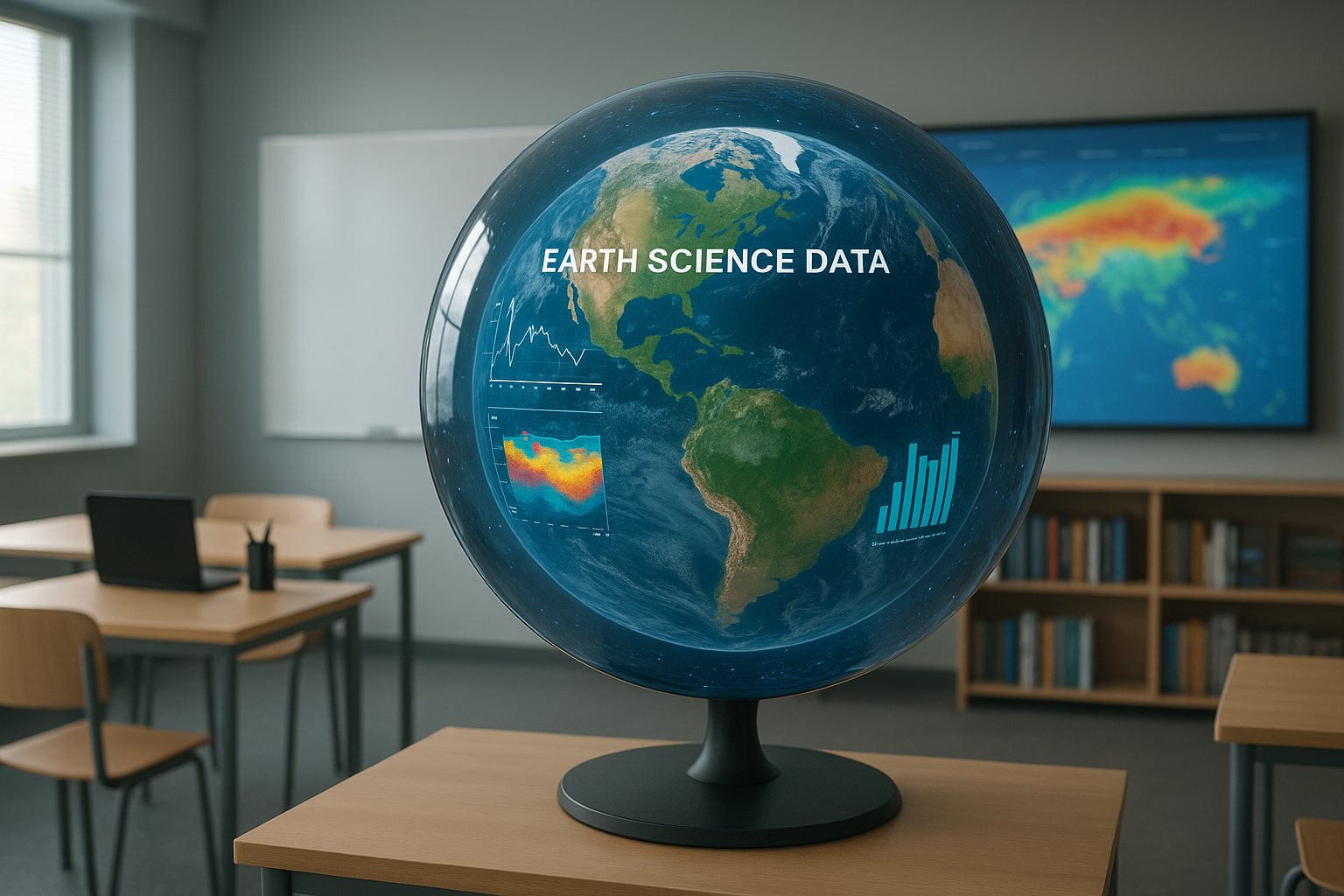 Digital Sphere displaying Earth science data in a modern educational environment by DigitalSphere.us
