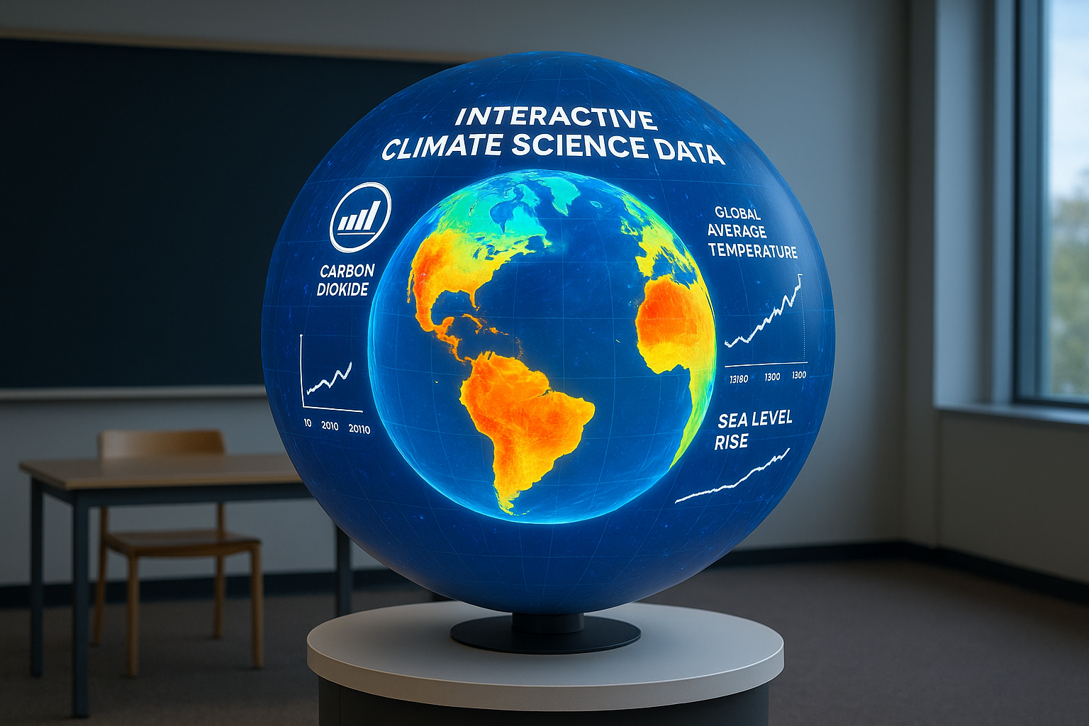 DigitalSphere.us digital sphere displaying interactive climate science data in a modern educational setting