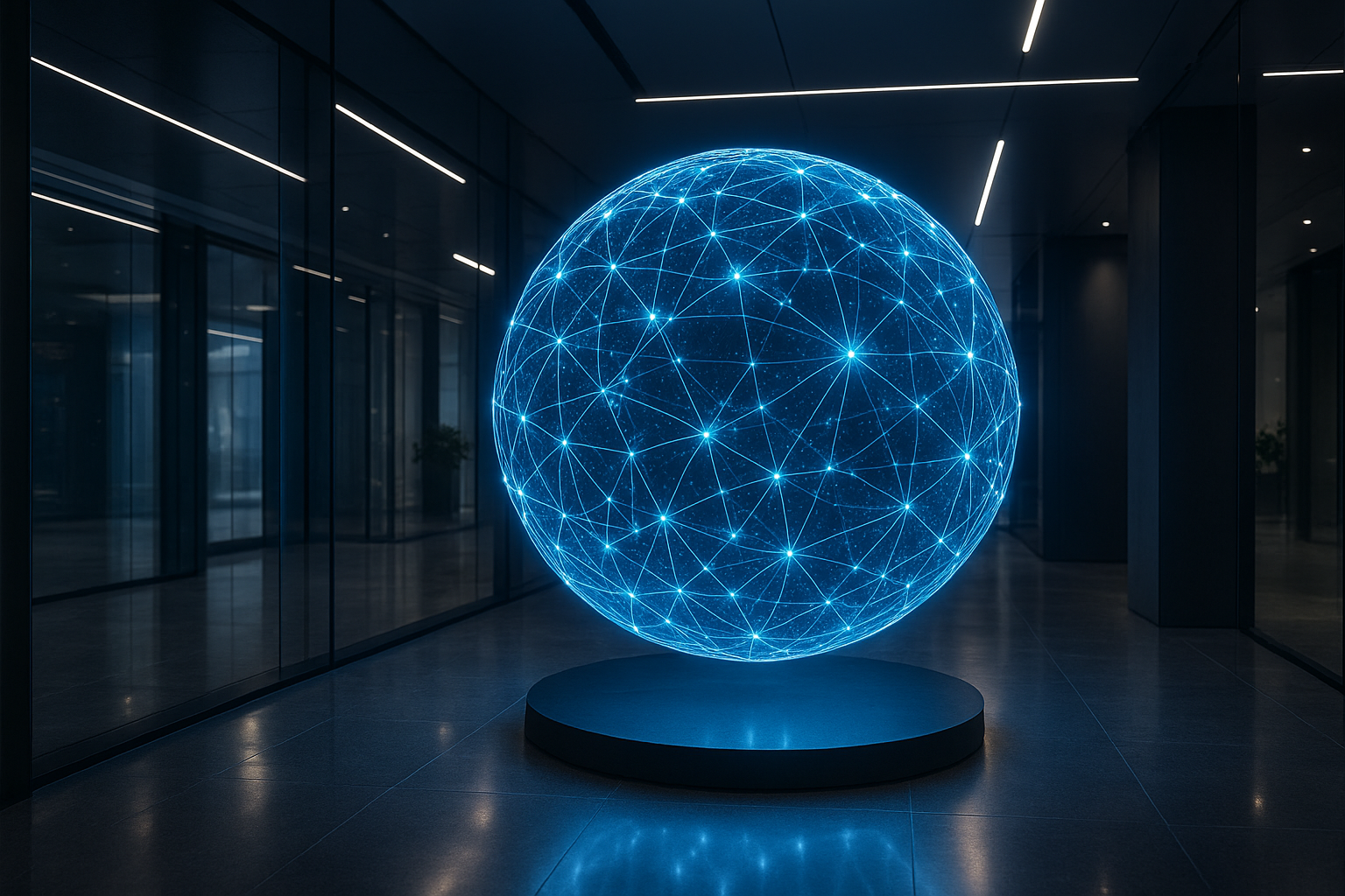 Digital sphere networking setup in a premium commercial space with LED globe and seamless connectivity