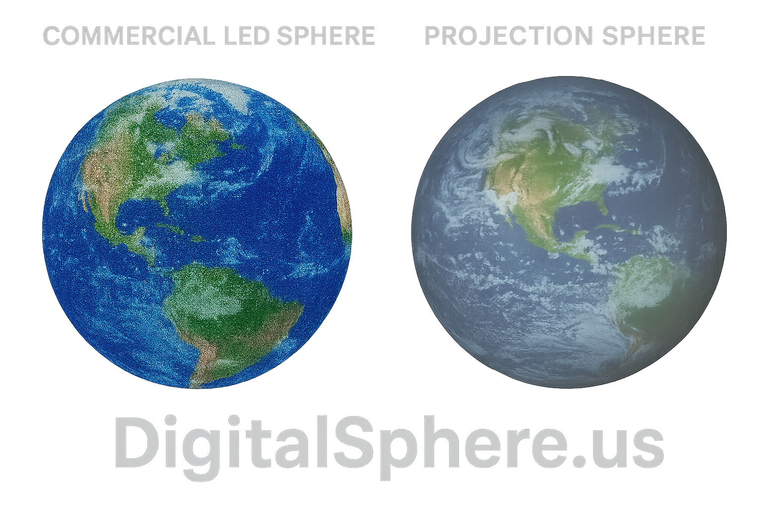 Commercially installed LED sphere vs projection sphere comparison with DigitalSphere.us branding