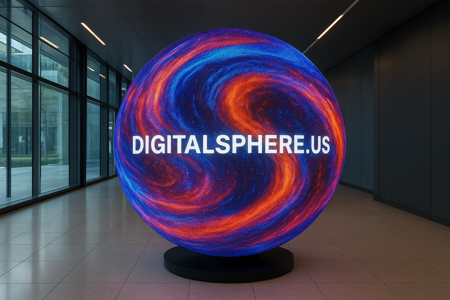 High-end commercial LED digital sphere display in a modern environment by DigitalSphere.us