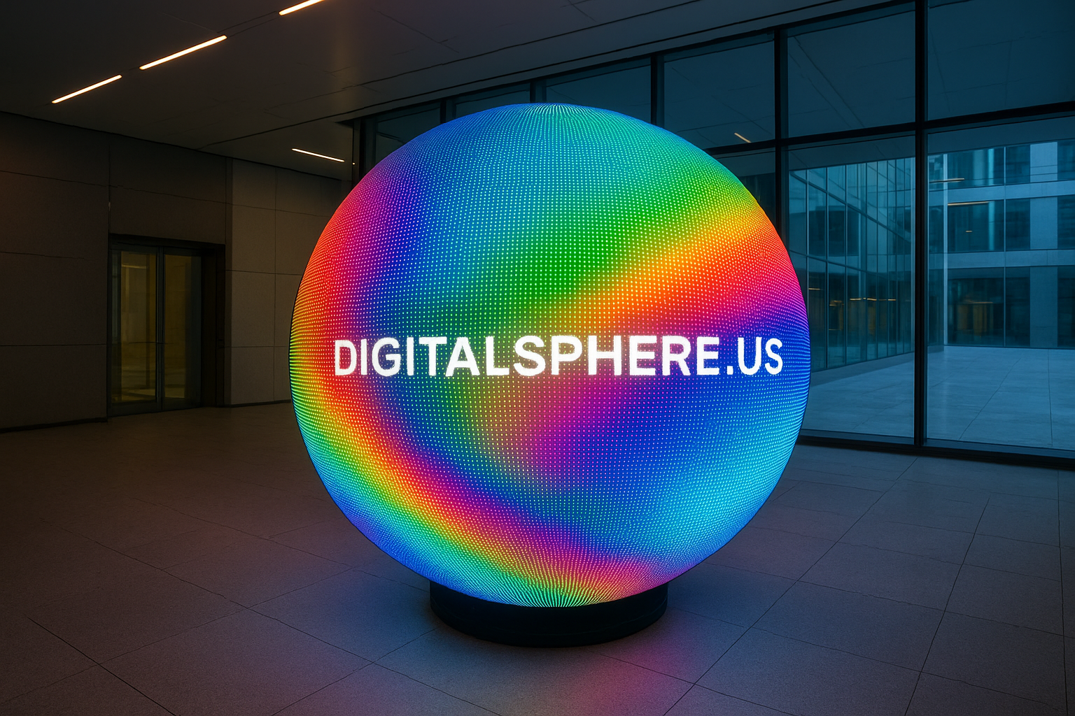 Commercial LED digital sphere installation in a modern setting by DigitalSphere.us