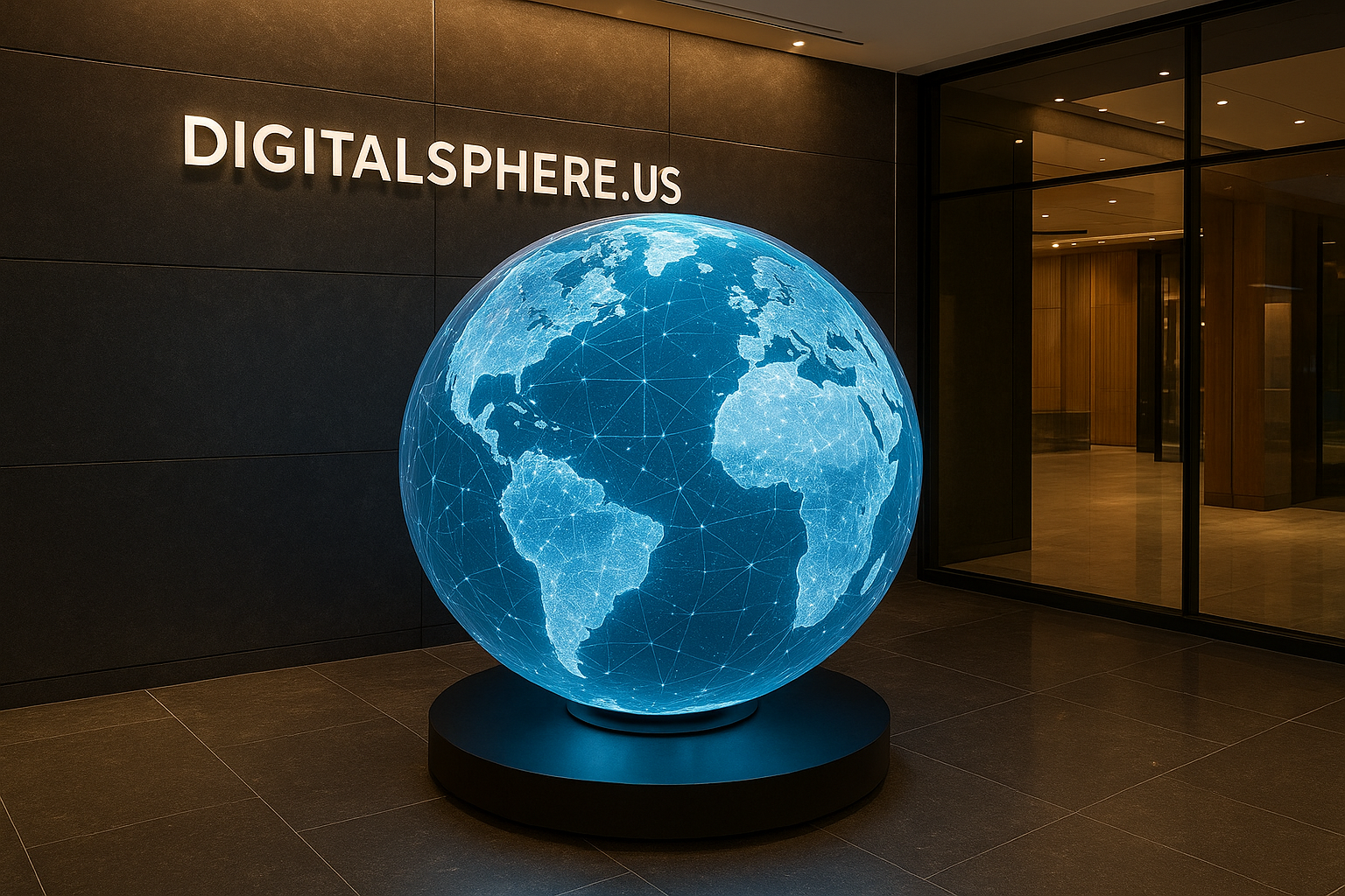 Photorealistic interactive digital sphere display in a premium commercial installation by DigitalSphere.us