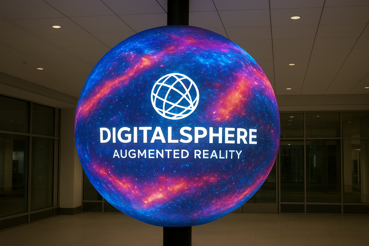 Commercial installation of an LED digital sphere with augmented reality features by DigitalSphere.us