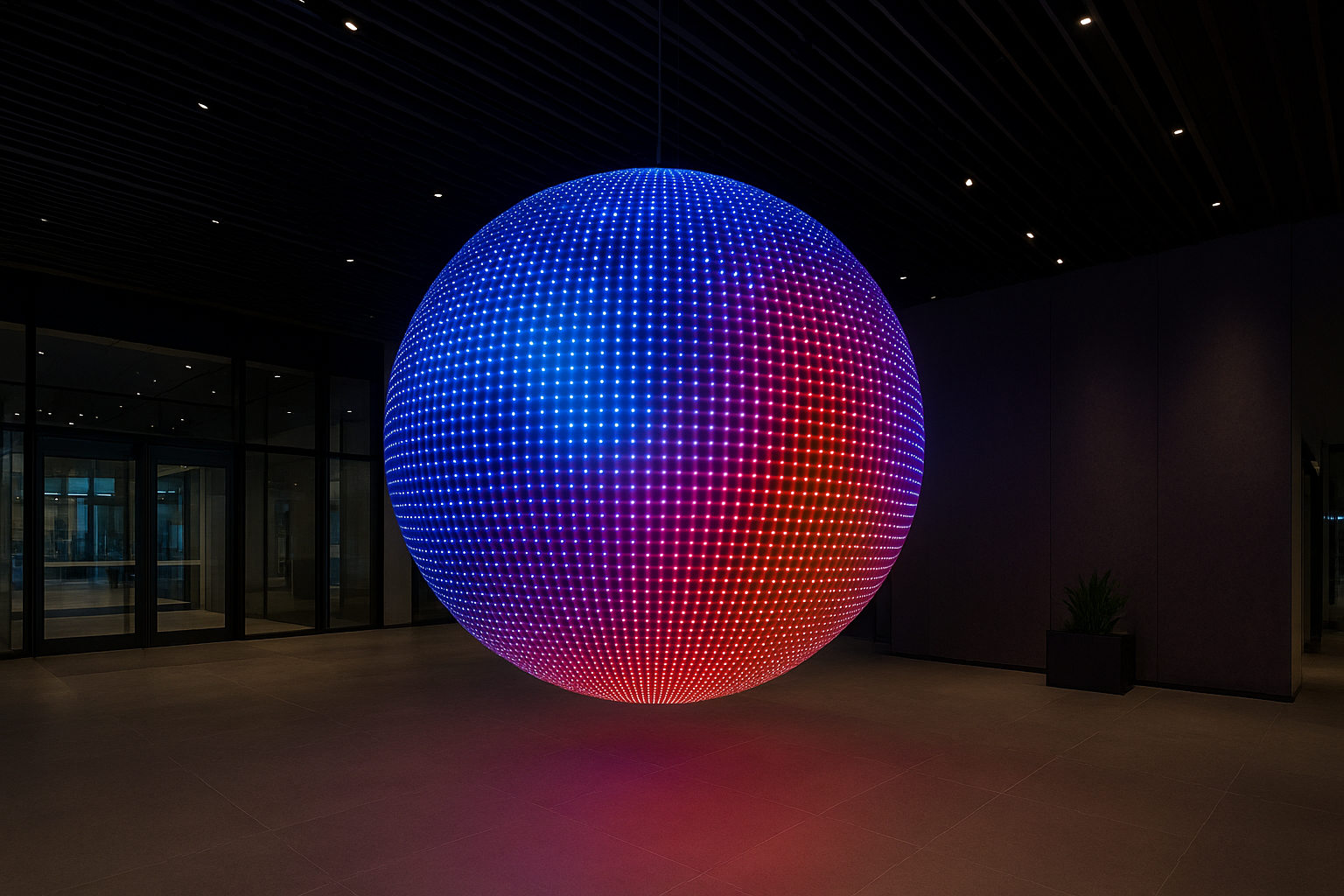Stunning LED digital sphere installation in a modern commercial space by DigitalSphere.us